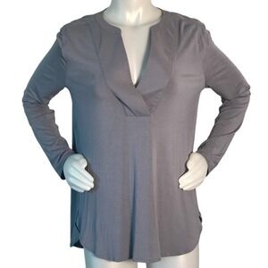 WHBM GREY STRETCH LONG SLEEVE BLOUSE